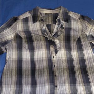 EUC Blue and Grey check blouse